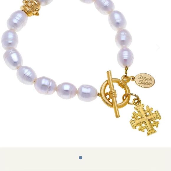 Susan Shaw Jerusalem cross pearl bracelet - Picture 2 of 3